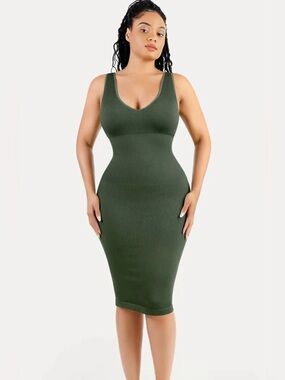 Popilush Shapewear Deep V-Neck Tummy Control Midi Dress